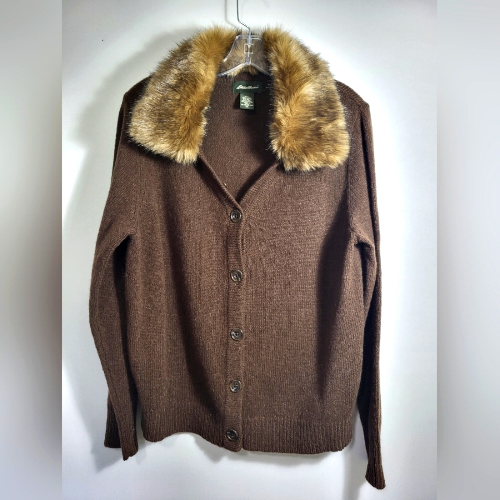 Eddie Bauer brown button up cardigan sweater   women's XL  #2270